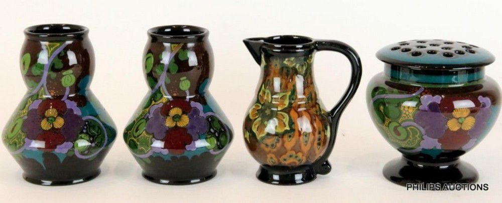Gouda Art Pottery Ivora Pattern Vases and Jug Set - Gouda - Ceramics