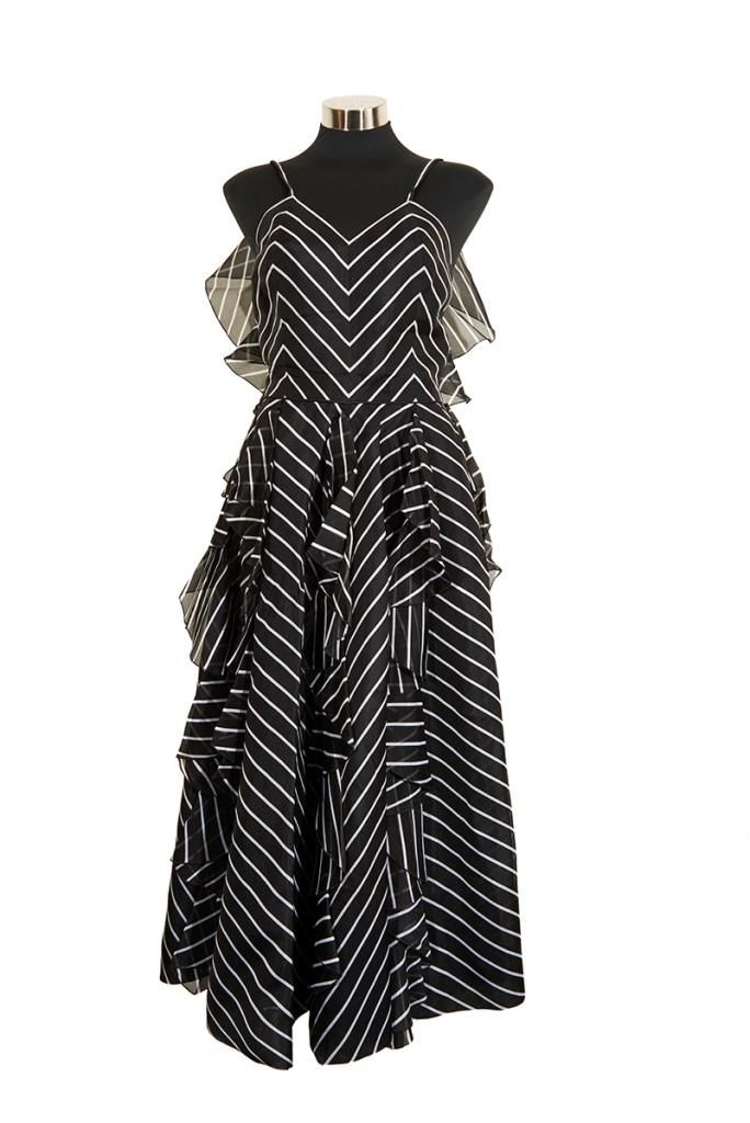 Black and White Asymmetrical Silk Dress with Frills - Clothing - Women ...