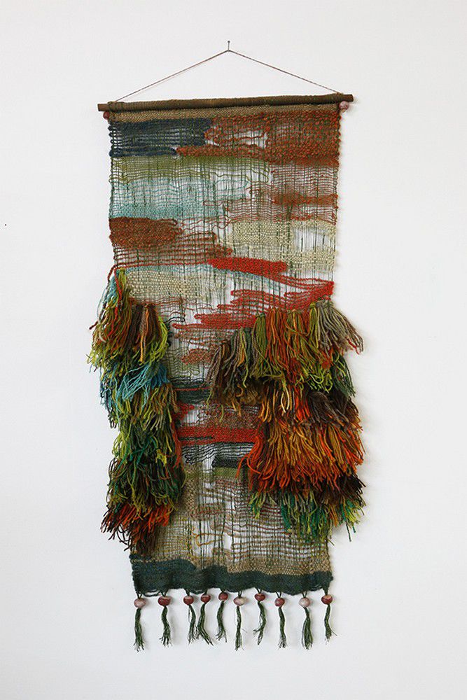 Spun Wool Wall Hanging with Ceramic Beads - Zother - Textiles & Fabrics