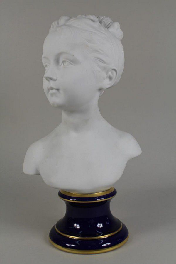 Tharaud Limoges Bisque Bust of Young Girl, 40cm High - Bisque - Ceramics