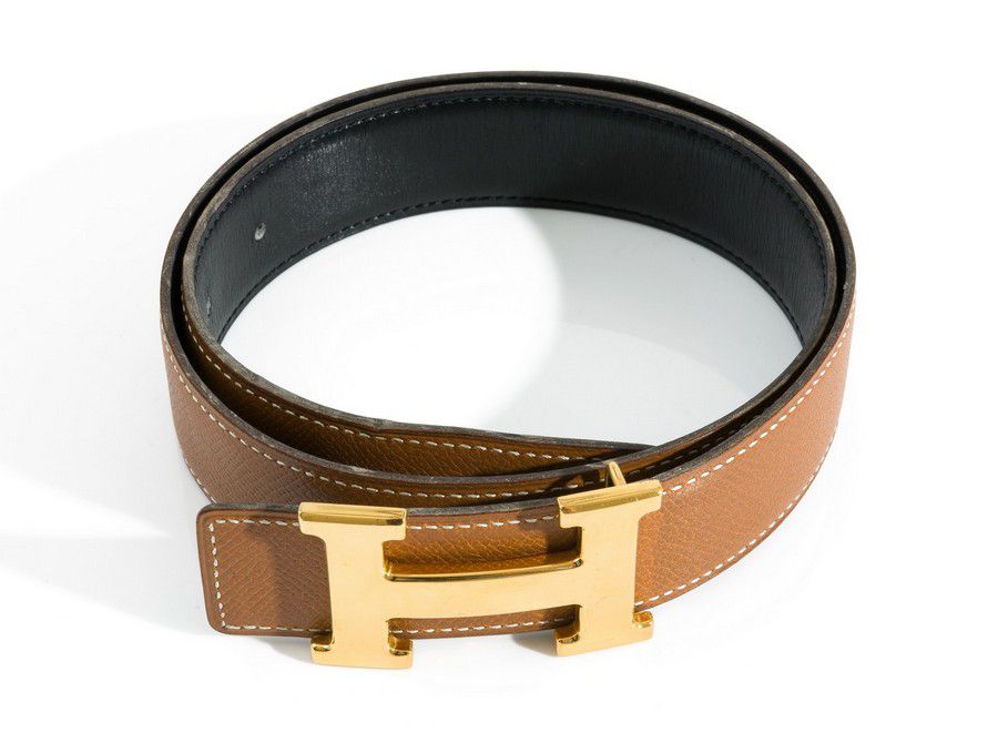 Hermes Black and Gold Leather Belt with Metal Hardware - Belts ...