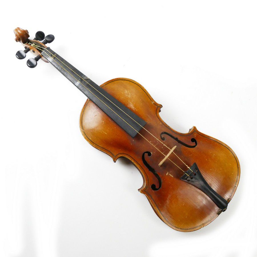 A small old violin, with paper label 'Jacobus Stainer in Absam