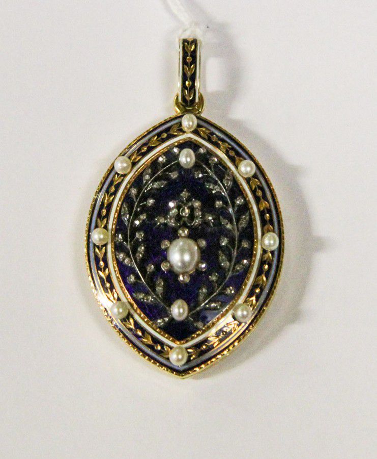 Antique Gold Locket with Diamonds, Pearls, and Enamel - Pendants ...
