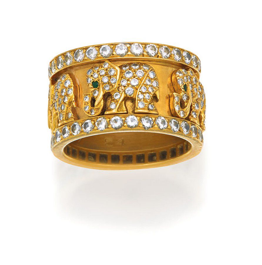 Cartier Elephant Diamond & Emerald Ring - Rings - Jewellery
