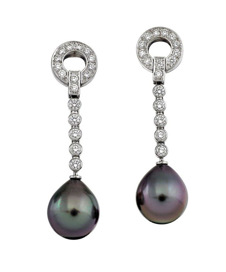 Cartier Platinum Pearl Diamond Earrings Earrings Jewellery