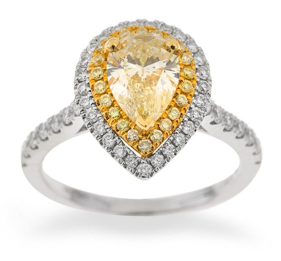 Fancy Yellow Diamond Ring with White Diamonds - Rings - Jewellery