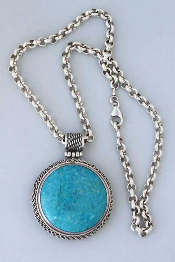 Turquoise Pendant Sterling Silver Necklace - Necklace/Chain - Jewellery