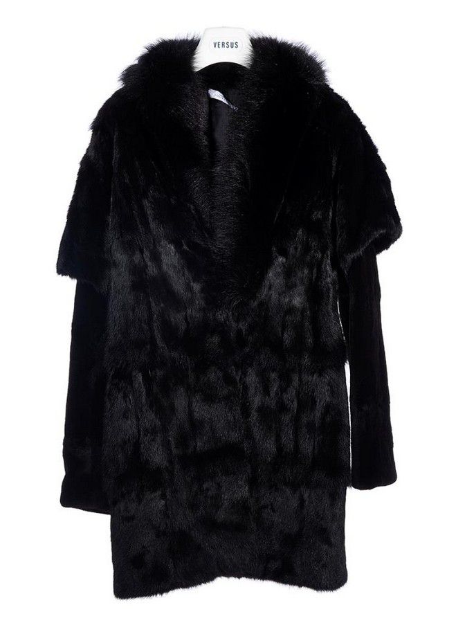 Versace, fur coat, black with long hairs to folded collar and… - Furs ...