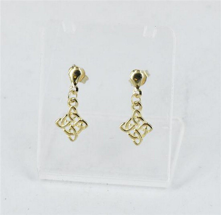 9ct Gold Celtic Earrings - 2cm Length, 1g Weight - Earrings - Jewellery