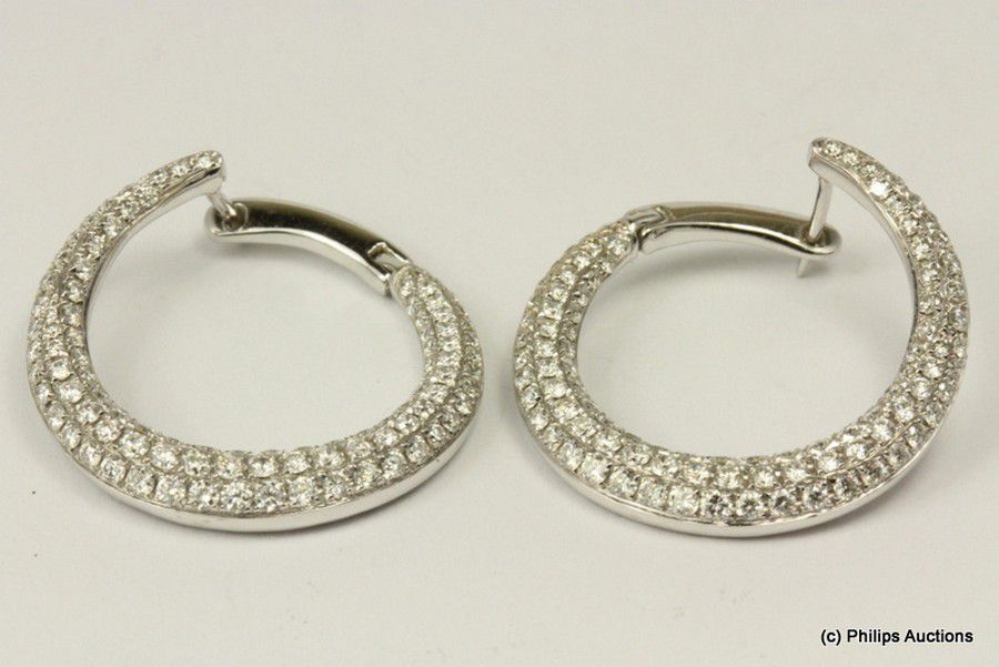 Pave Diamond Disc Earrings in 18ct White Gold - Earrings - Jewellery