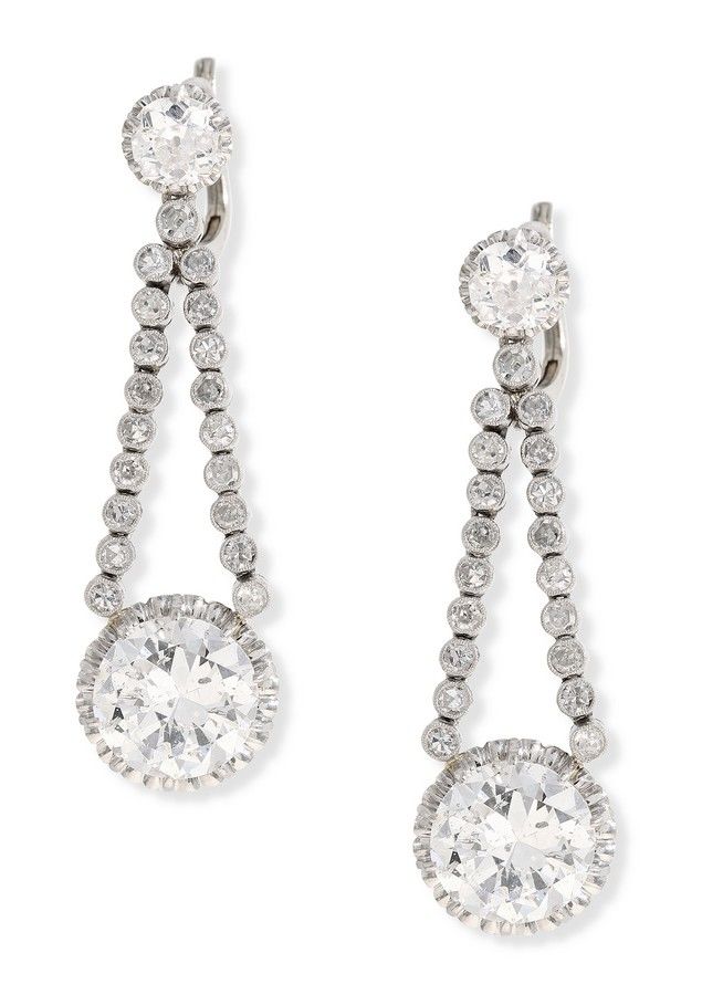 Art Deco Diamond Drop Earrings with 3.05ct Diamonds - Earrings - Jewellery