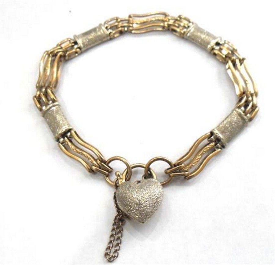 9ct Gold Gate Link Bracelet with Heart Padlock Clasp - Bracelets ...