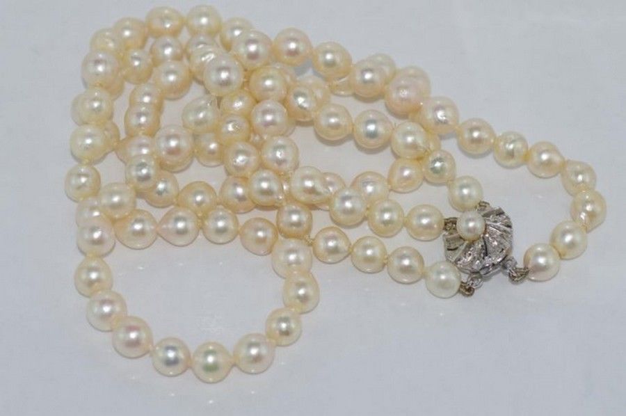 Silver Clasp Pearl Necklace with Double Strand - Necklace/Chain - Jewellery