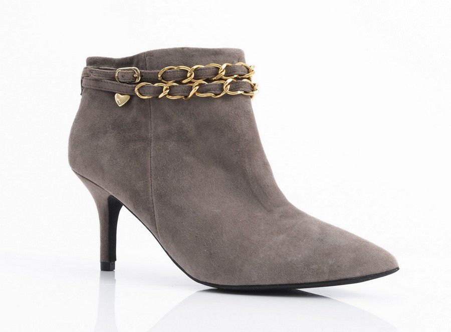 Grey Suede Love Moschino Boots with Gold Chain Detail Size