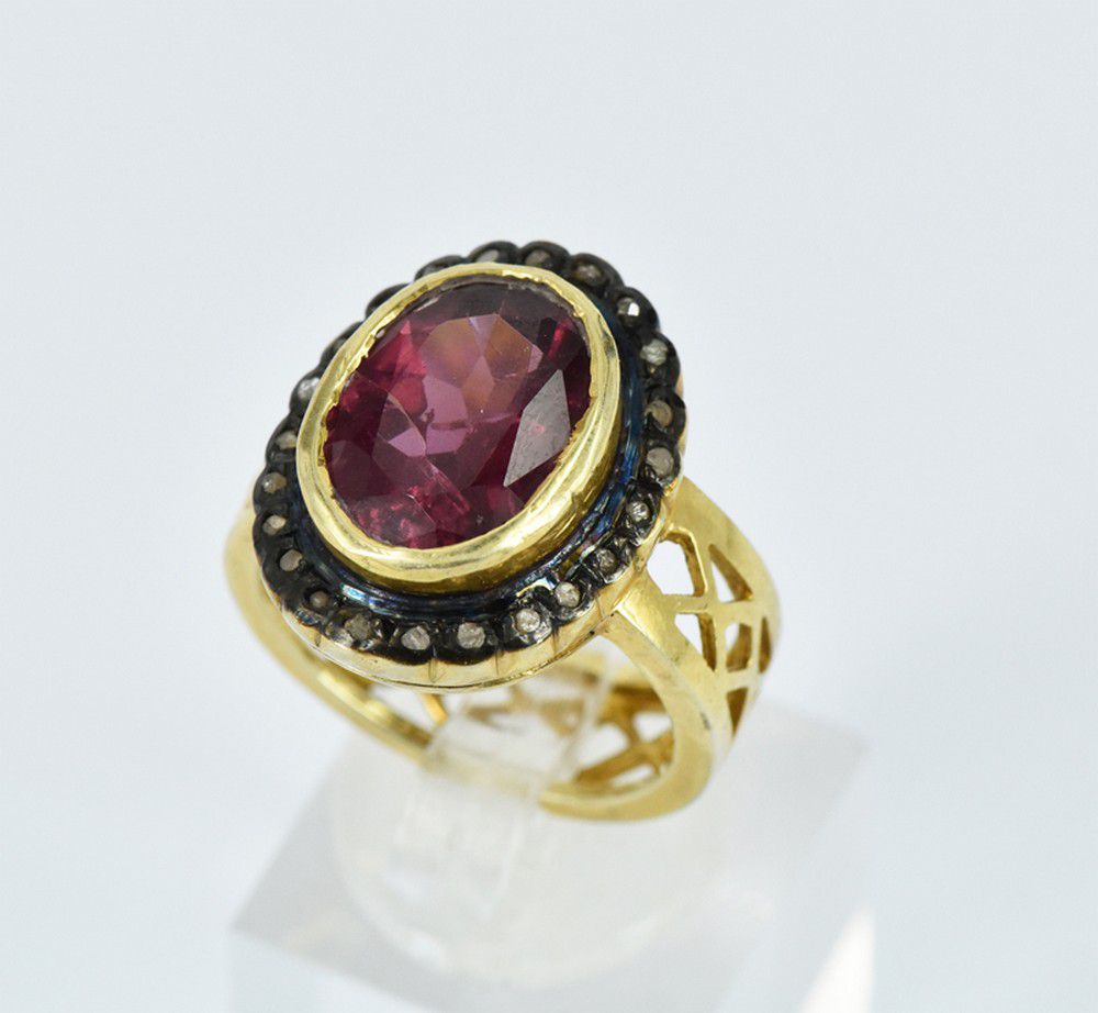 Pink Tourmaline and Diamond Sterling Silver Dress Ring - Rings - Jewellery