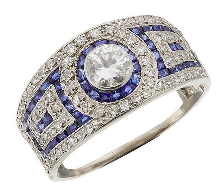 An Art Deco sapphire and diamond ring, of geometric design
