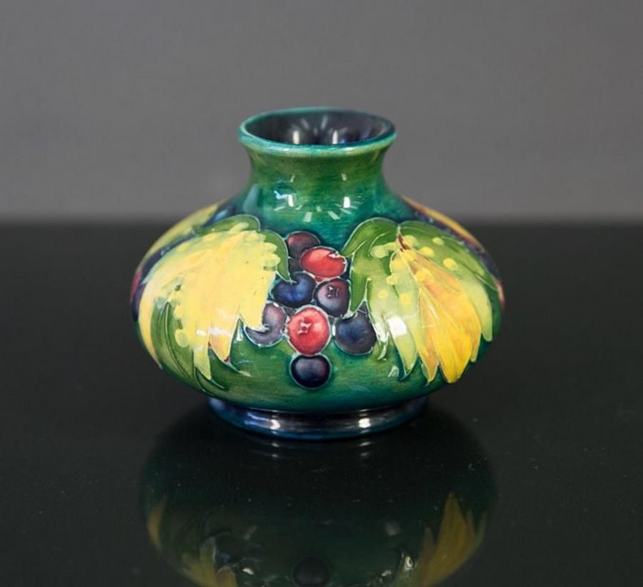 Green Moorcroft Vase with Fruit and Leaves - Moorcroft - Ceramics