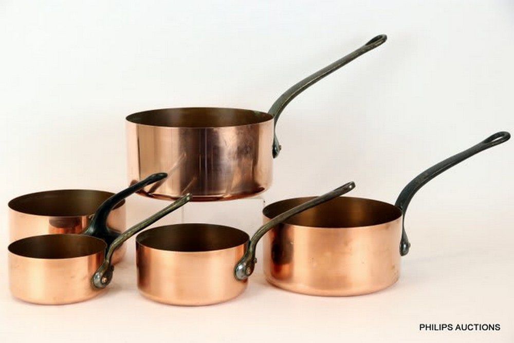 French Copper Nesting Saucepan Set with Steel Handles Copper Metalware