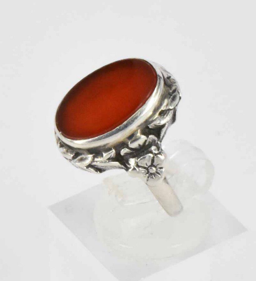 Foliate Carnelian Ring in 835 Silver, Size K-L - Rings - Jewellery