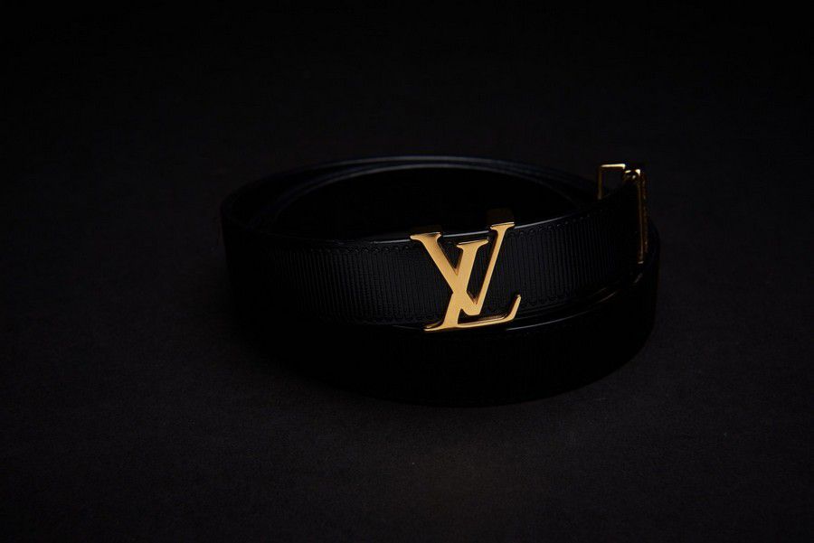 Louis Vuitton Black Leather Belt with Gold Buckle - Luggage