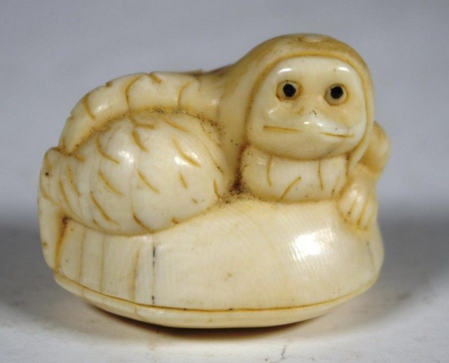 Antique Japanese ivory netsuke, animal figure, signed to ...