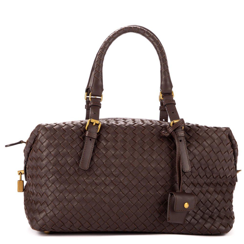 Bottega Veneta Brown Intrecciato Boston Bag - Handbags & Purses ...