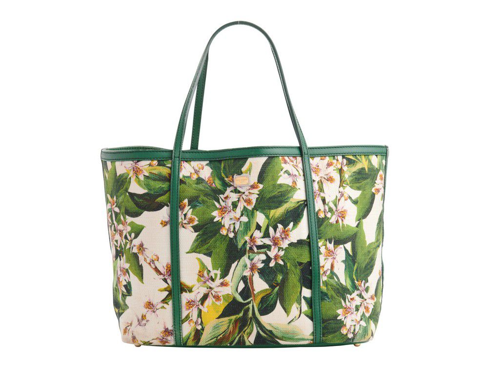 Floral Canvas Tote with Green Leather Trim by Ferragamo - Handbags ...