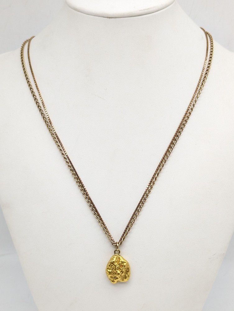 9ct Gold Nugget Pendant on Curb Chain - Pendants/Lockets - Jewellery
