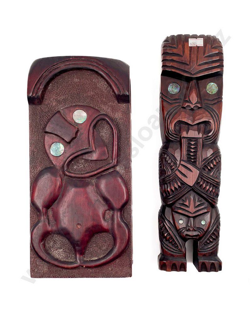 Tiki And Wheku Carving With Pou Whakairo - New Zealand Maori - Tribal