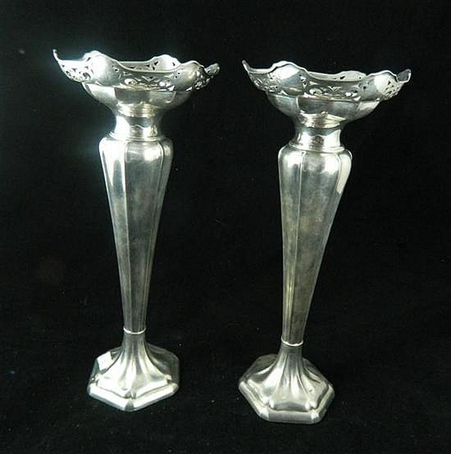 English Sterling Silver Vases, Birmingham 1912 Vases Silver