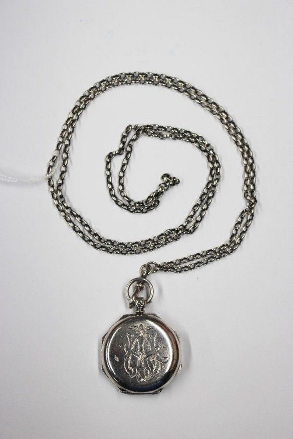 Antique Sterling Silver Watch Case & Fob Chain Set - Necklace/Chain ...