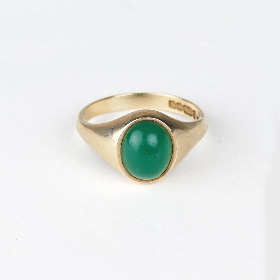 Jade Cabochon Ring in 9ct Yellow Gold - Rings - Jewellery