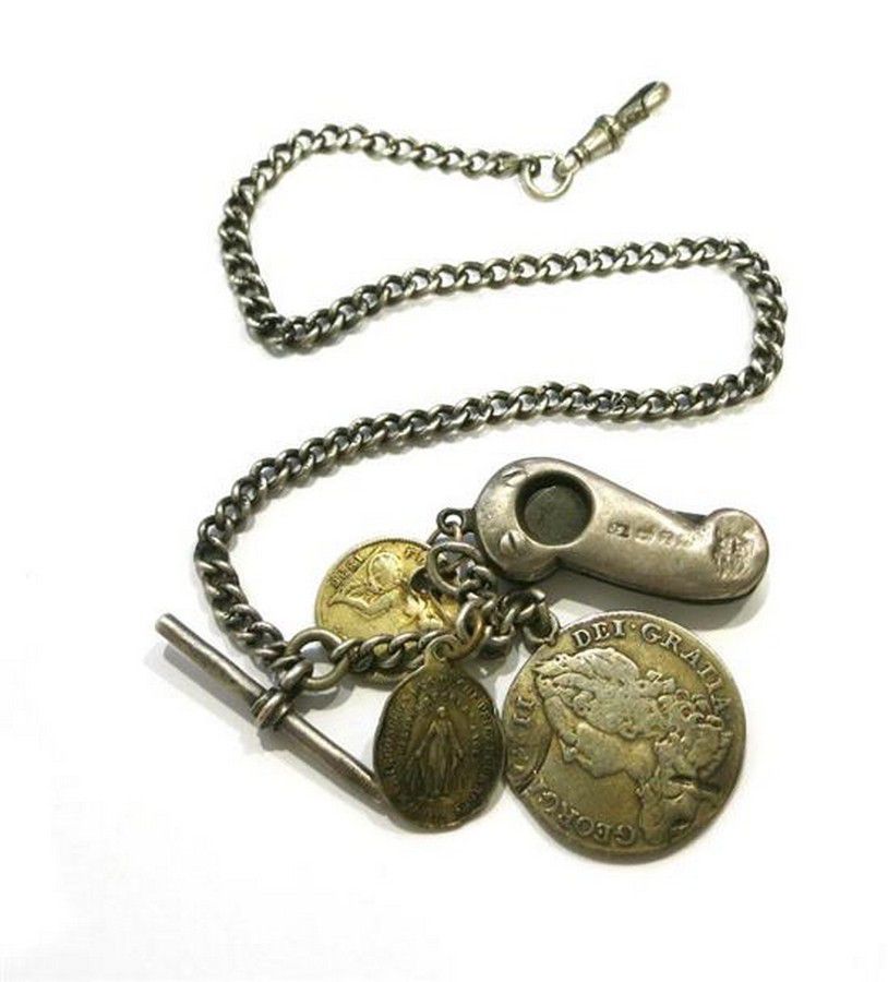 Silver Fob Chain with Knife & English Coins - Necklace/Chain - Jewellery