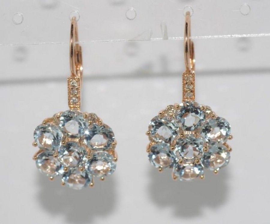 Rose Gold Aquamarine & Cognac Diamond Earrings - 3cm - Earrings - Jewellery