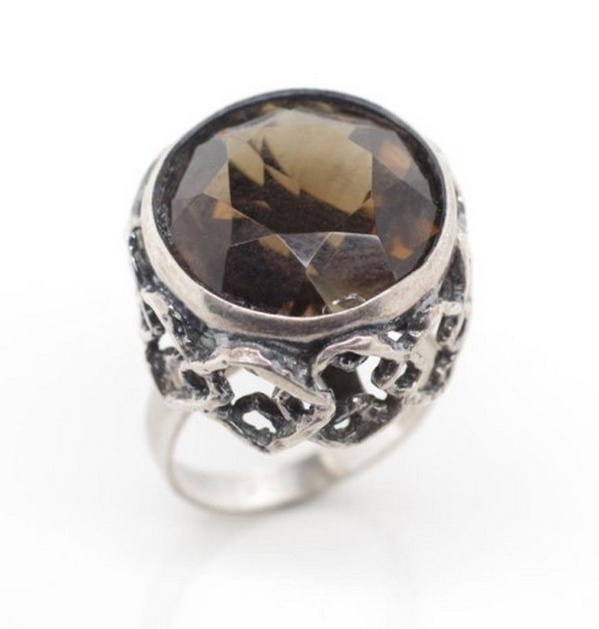 Scandinavian Silver Ring with Smoky Quartz Stone - Rings - Jewellery