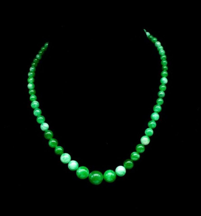Green Jade Graduated Beaded Necklace with Certificate - Necklace/Chain ...