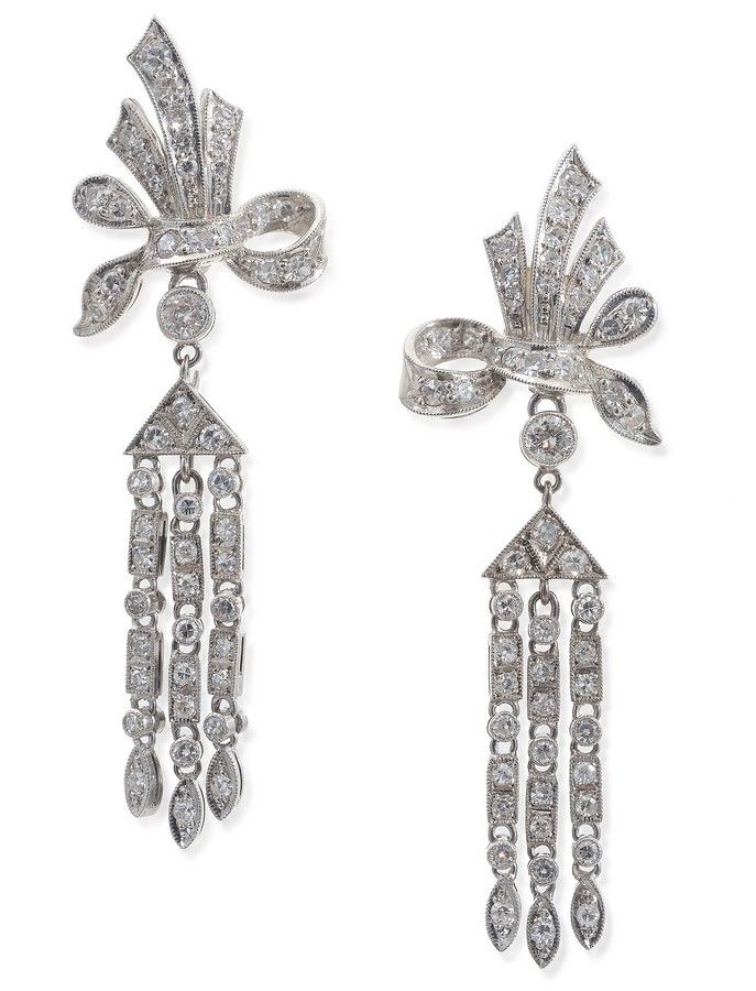 A pair of Art Deco diamond chandelier earrings, each