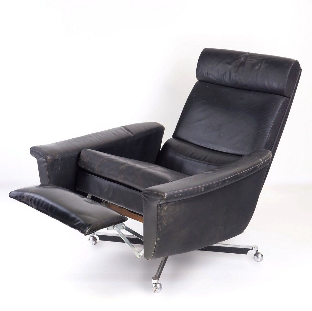 Danish Leather Swivel Recliner Chair From 1970s - Scandinavian - Other 