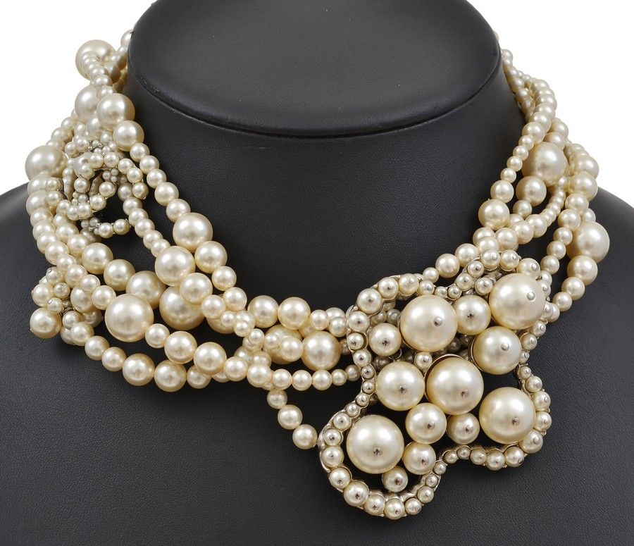 Chanel Silver Multi-Strand Faux Pearl Choker in Box - Necklace