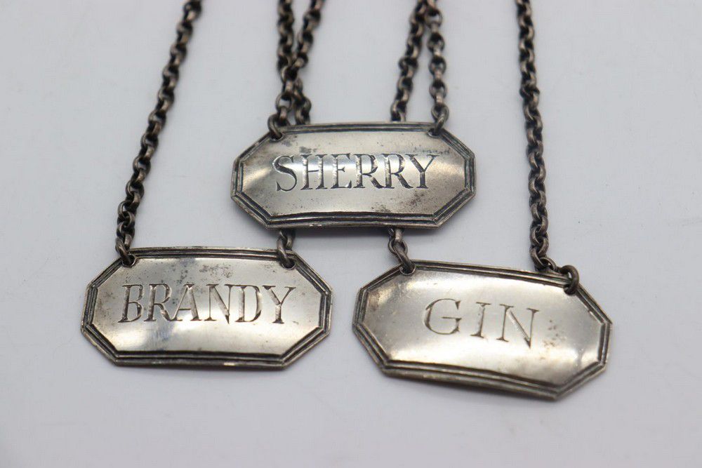 Stg Sil Bottle Labels for Gin, Brandy and Sherry - Wine Labels - Silver