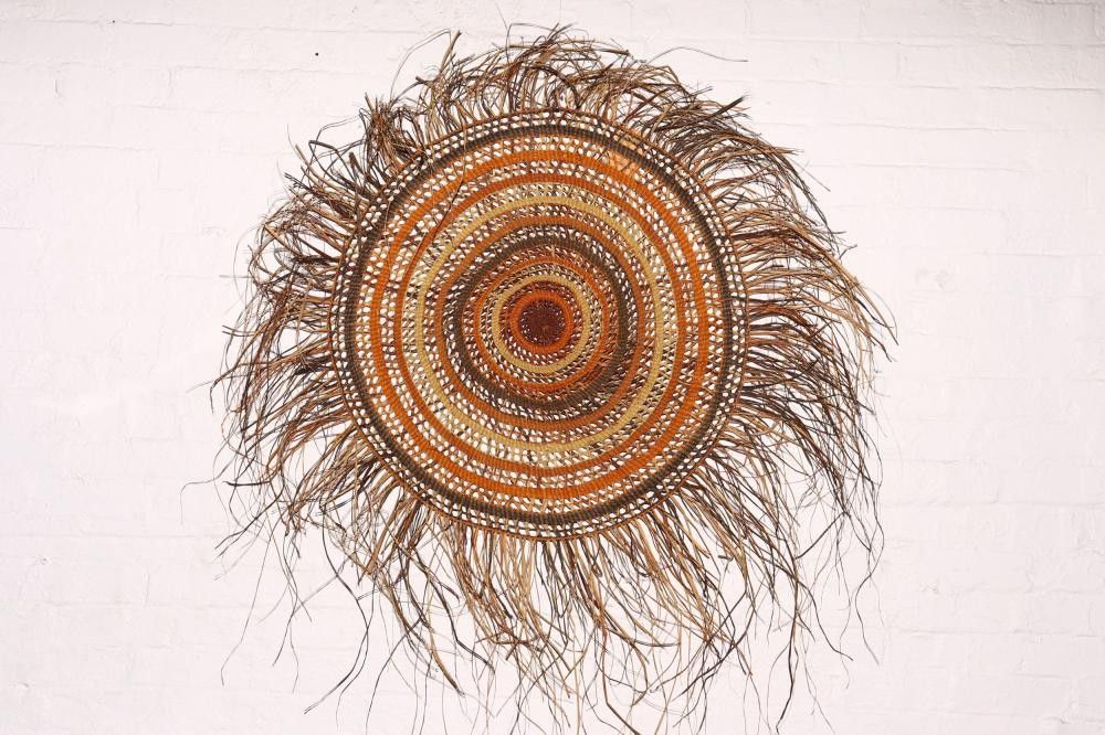 Maningrida Aboriginal Art Pandanus Mat by Agnes Djunguwana