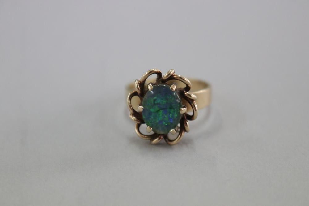 Black Opal Ring in 9ct Gold - Rings - Jewellery