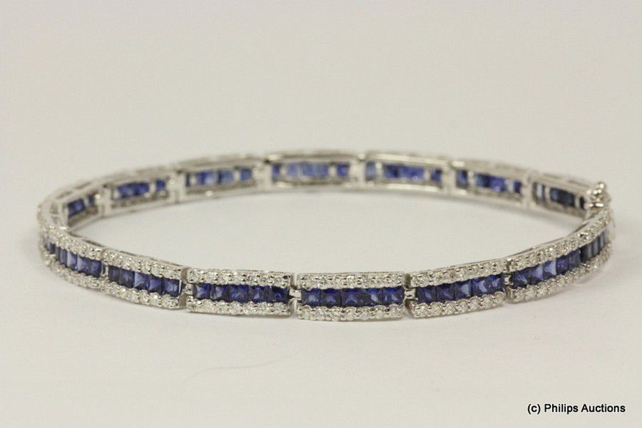 Sapphire & Diamond Bracelet in 18ct White Gold - Bracelets/Bangles ...