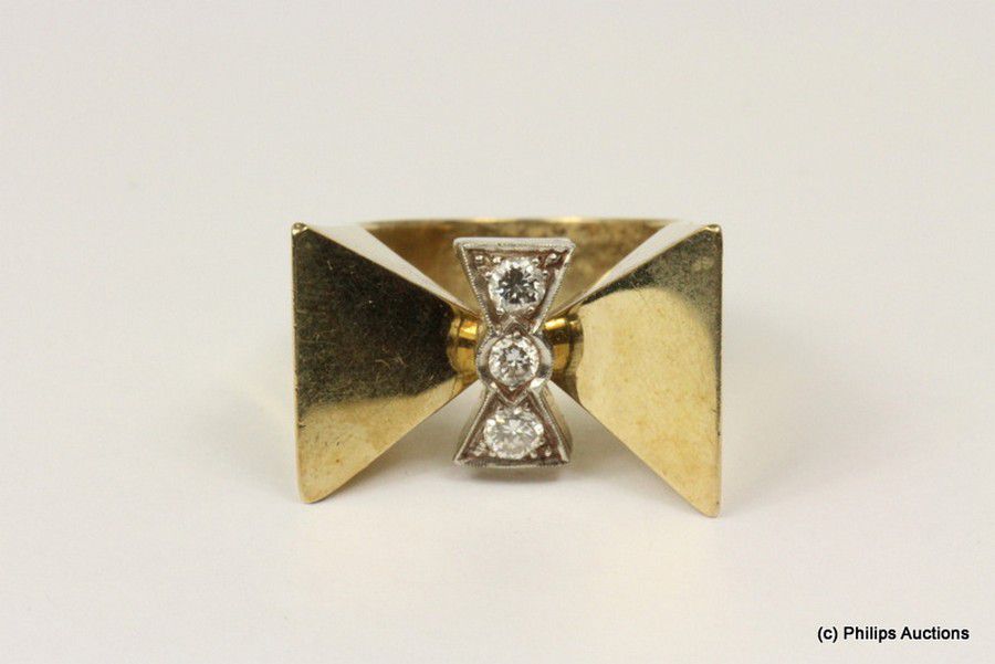 Angular Diamond Bow Ring in 14ct Yellow Gold Rings Jewellery