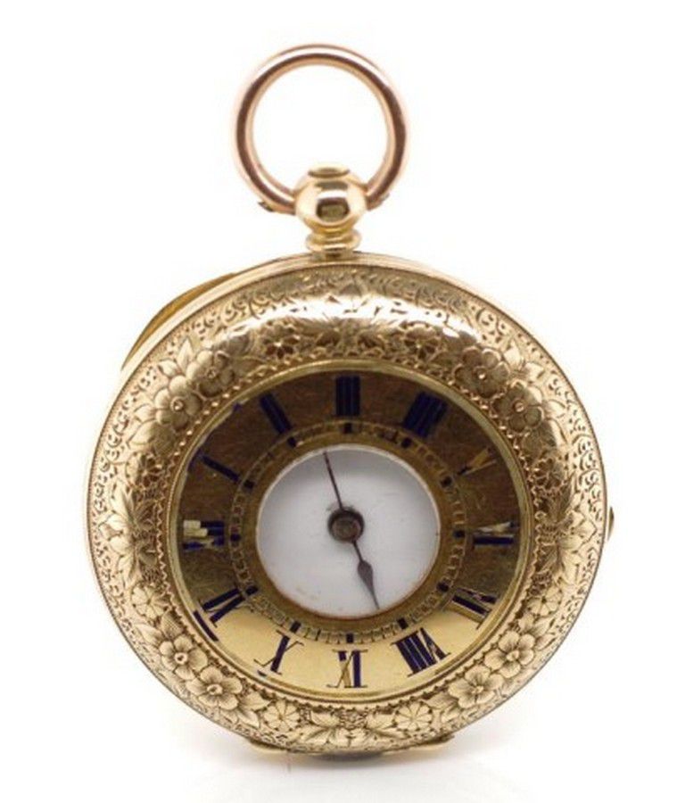 14ct Gold Half Hunter Pocket Watch with Enamel Dial - Watches - Pocket ...