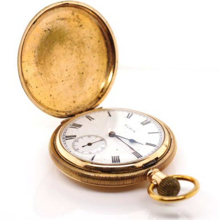 Elgin Gold Plated Hunter Pocket Watch with White Dial - Watches ...