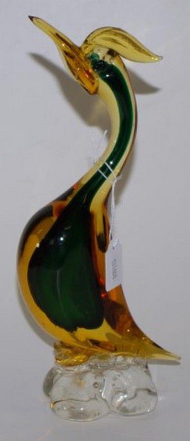 Green and Amber Murano Glass Standing Bird Figure - Venetian / Murano ...