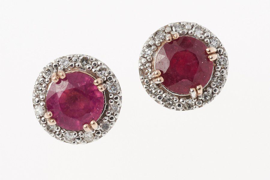 Ruby and Diamond Cluster Stud Earrings in Rose Gold - Earrings - Jewellery