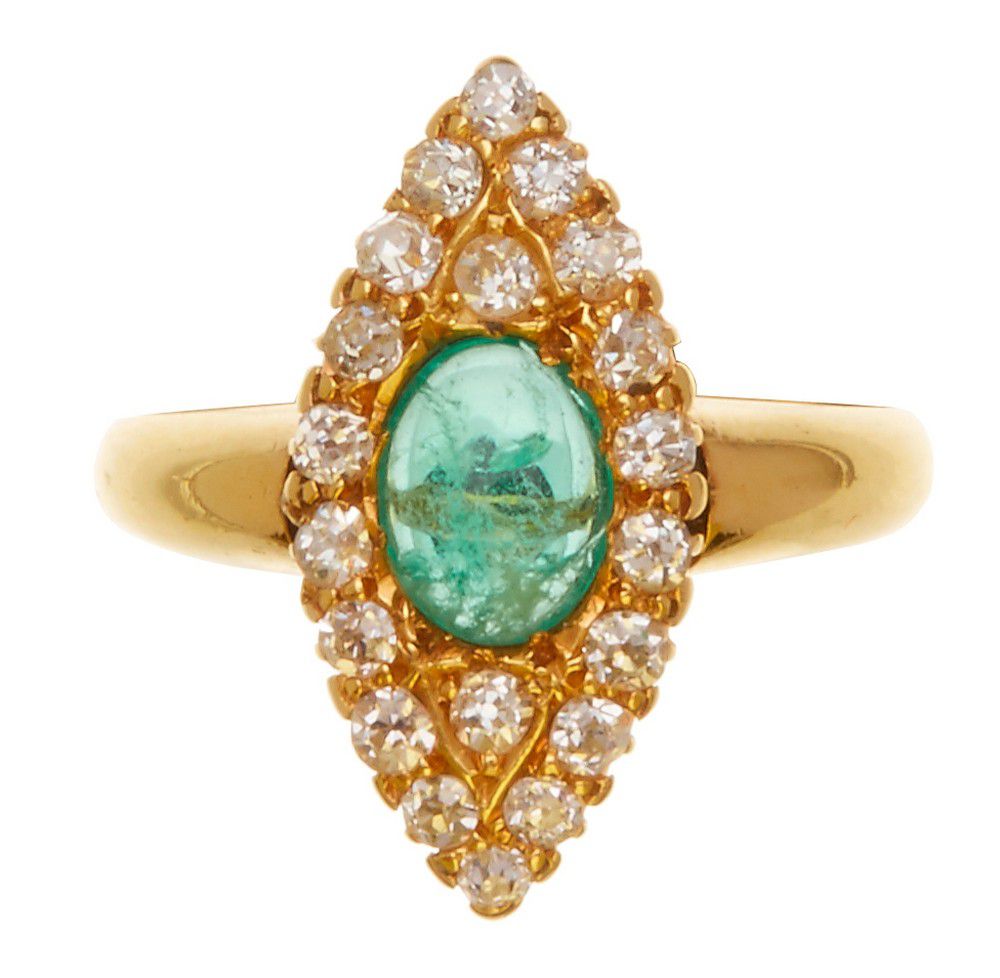 Edwardian Emerald and Diamond Ring, 18ct Gold - Rings - Jewellery