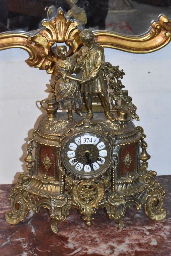 Victorian Couple Brass Mantle Clock from Italy Clocks Marble